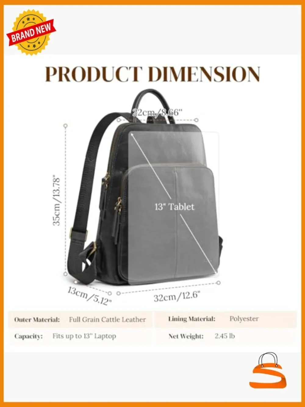 Leather Anti-theft RFID Travel Backpack for Work, Laptop Compatible, Adjustable
